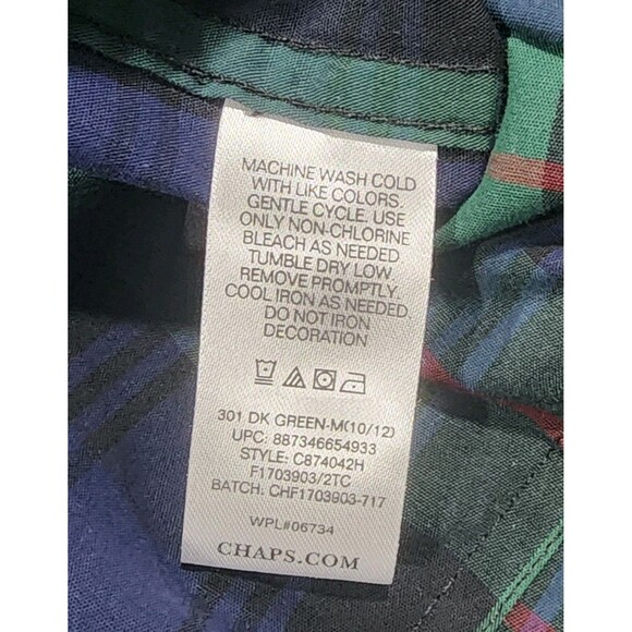 Chaps Boys Long Sleeve Button Up Shirt Blue Red Green Sizes Medium 10/12 - Picture 7 of 7